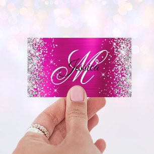 Silver Glitzer Hot Pink Foil Monogramm Profil Visitenkarte