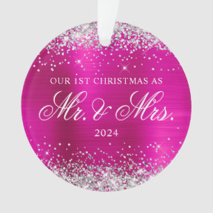 Silver Glitzer Hot Pink Foil Unser 1. Weihnachtsfe Ornament