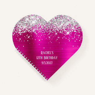 Silver Glitzer Hot Pink Glam Herz 12. Geburtstag Notizbuch
