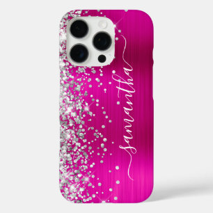 Silver Glitzer Hot Pink Metallic Girly Signature iPhone 16 Pro Hülle
