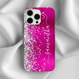 Silver Glitzer Hot Pink Metallic Girly Signature iPhone 16 Pro Max Hülle