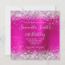 Silver Glitzer Hot Pink Mit Monogramm 21. Geburtst Einladung