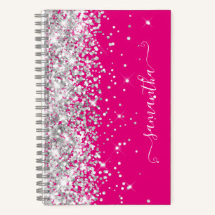 Silver Glitzer Hot Pink Moderne Girly Signature Notizbuch