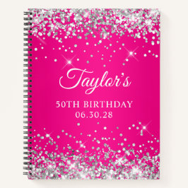 Silver Glitzer Hot Pink Ombre 50th Birthday Guest Notizbuch