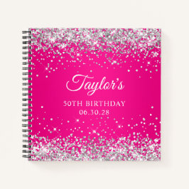 Silver Glitzer Hot Pink Ombre 50th Birthday Guest Notizbuch
