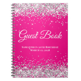 Silver Glitzer Hot Pink Ombre Birthday Guest Notizblock