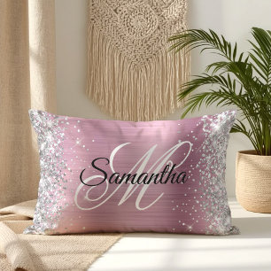 Silver Glitzer Hübsch Pink Foil Monogramm Lendenkissen