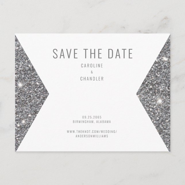 Silver Glitzer Image Modern Save the Date Postkarte (Vorderseite)