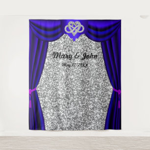 Silver Glitzer Infinity Heart Blue Vorhang Wandteppich