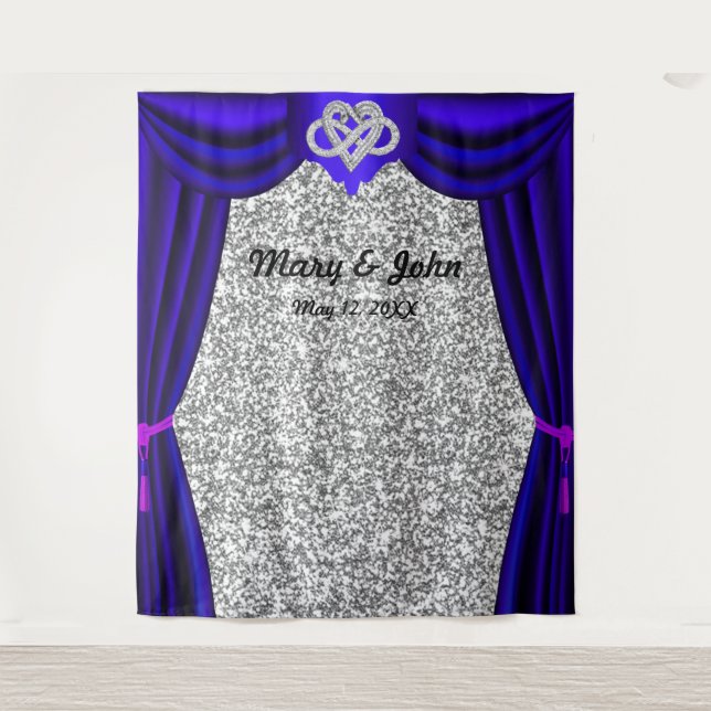 Silver Glitzer Infinity Heart Blue Vorhang Wandteppich (Vorderseite)