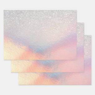 Silver Glitzer Iridescent Holographic Gradient Geschenkpapier Set
