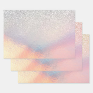 Silver Glitzer Iridescent Holographic Gradient Geschenkpapier Set