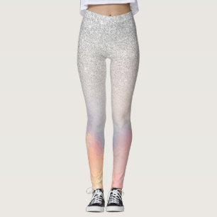 Silver Glitzer Iridescent Holographic Gradient Leggings