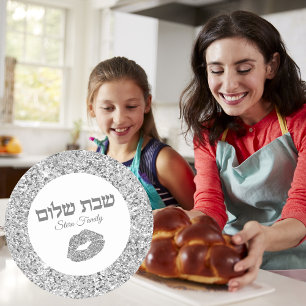 Silver Glitzer Kiss Judisch Hebrew Shabbat Shalom Runder Aufkleber