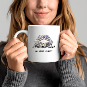 Silver Glitzer Kiss Lips Business Makeup Artist Kaffeetasse