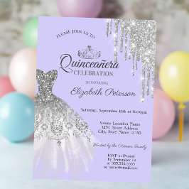 Silver Glitzer Kleid, Tropfen Lila Quinceañera Einladung