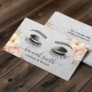 Silver Glitzer Lashes & Brows Beauty Salon Visitenkarte