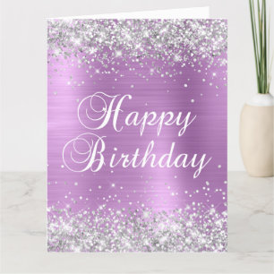 Silver Glitzer Lavender Foil Big Happy Geburtstag Karte