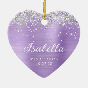 Silver Glitzer Lavender Foil Mis XV Anos Foto Keramik Ornament