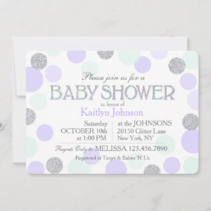 Silver Glitzer Lavender Seafoam Dots Baby Dusche Einladung