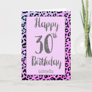 Silver Glitzer Leopard Animal Print 30. Geburtstag Karte