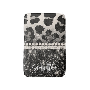 Silver Glitzer Leopard Print Badematte