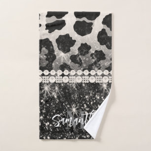 Silver Glitzer Leopard Print Badhandtuch Set