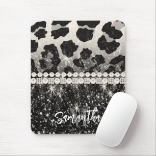Silver Glitzer Leopard Print Mousepad