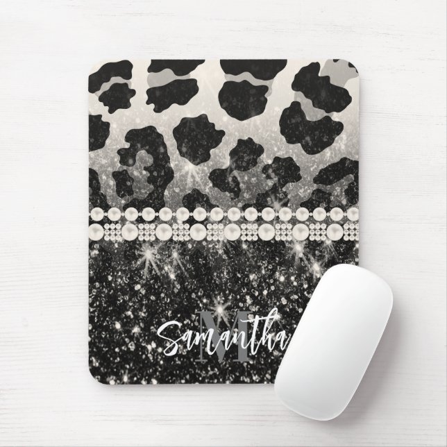 Silver Glitzer Leopard Print Mousepad (Mit Mouse)
