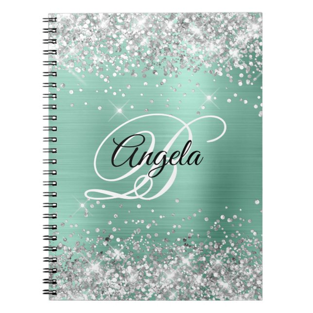 Silver Glitzer Light Aquamarin Metallic Extravagan Notizblock (Vorderseite)