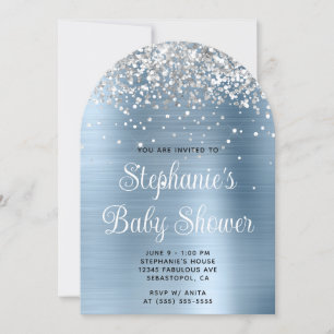 Silver Glitzer Light Blue Baby Dusche Einladung