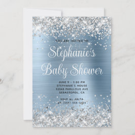 Silver Glitzer Light Blue Baby Dusche Einladung