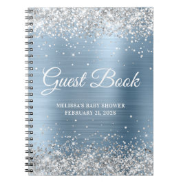 Silver Glitzer Light Blue Baby Showbook Notizblock
