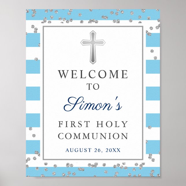 Silver Glitzer Light Blue First Community Willkomm Poster (Vorne)