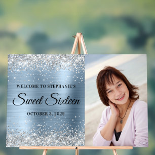 Silver Glitzer Light Blue Foil 16 . Geburtstag Acrylschild