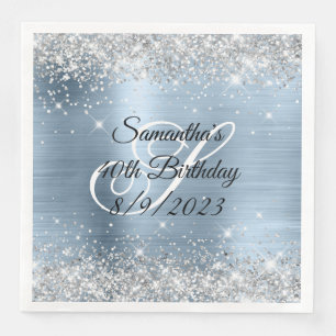 Silver Glitzer Light Blue Foil 40. Geburtstag Serviette
