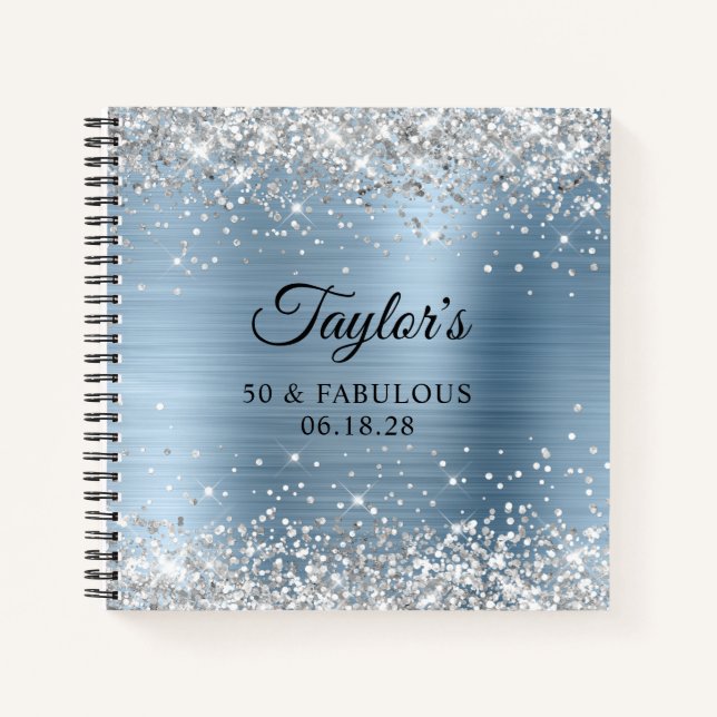 Silver Glitzer Light Blue Foil 50 & Fabulous Guest Notizbuch (Vorderseite)