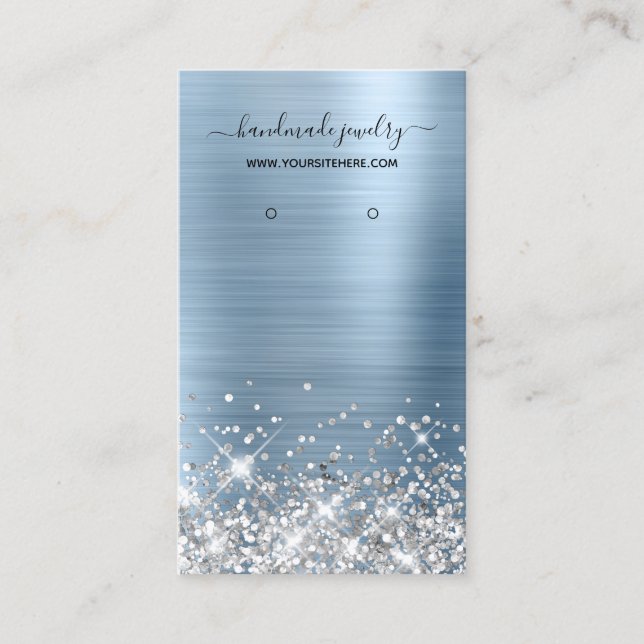 Silver Glitzer Light Blue Foil Earring Display Visitenkarte (Vorderseite)
