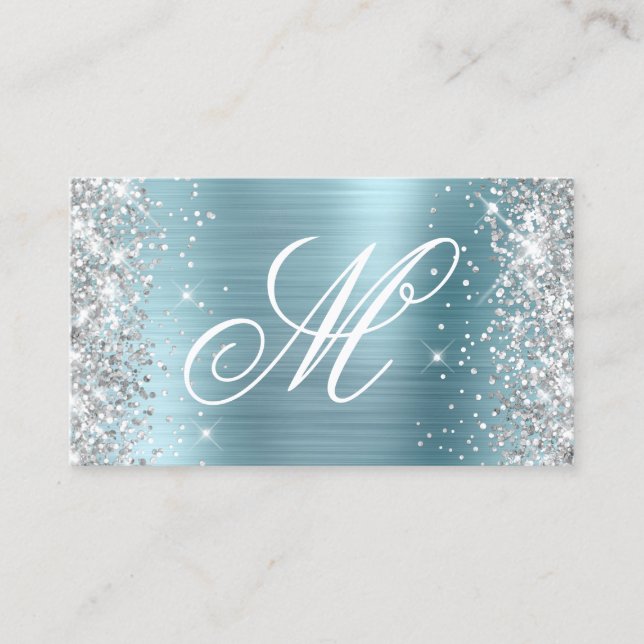 Silver Glitzer Light Blue Foil Extravagant Mit Mon Visitenkarte (Vorderseite)