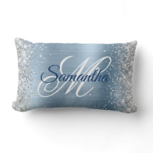 Silver Glitzer Light Blue Foil Extravagant Monogra