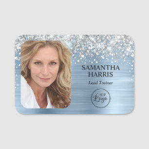 Silver Glitzer Light Blue Foil Logo und Foto Namensschild