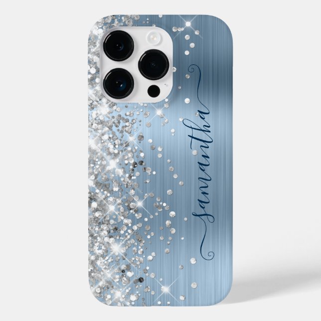 Silver Glitzer Light Blue Glam Girly Signature Case-Mate iPhone Hülle (Rückseite)