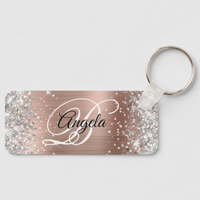 Silver Glitzer Light Lila Foil Extravagant Monogra Schlüsselanhänger (Vorderseite)
