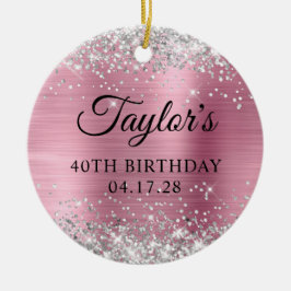 Silver Glitzer Light Pink 40. Geburtstag Foto Keramik Ornament