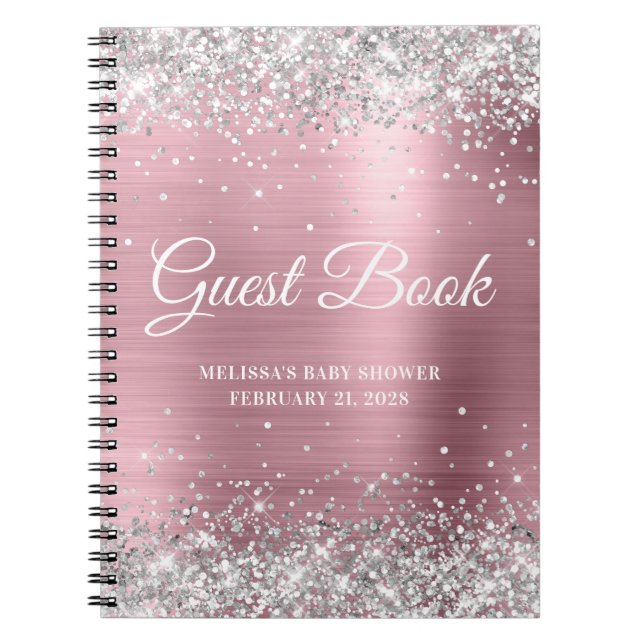 Silver Glitzer Light Pink Baby Showbook Notizblock (Vorderseite)