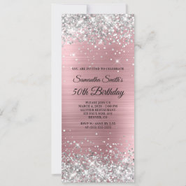 Silver Glitzer Light Pink Foil 50. Geburtstag Einladung