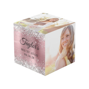 Silver Glitzer Light Pink Foil Mis XV Años Foto Würfel