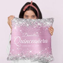 Silver Glitzer Light Pink Foil Quinceañera Kissen