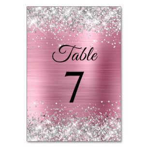 Silver Glitzer Light Pink Foil Tischnummer
