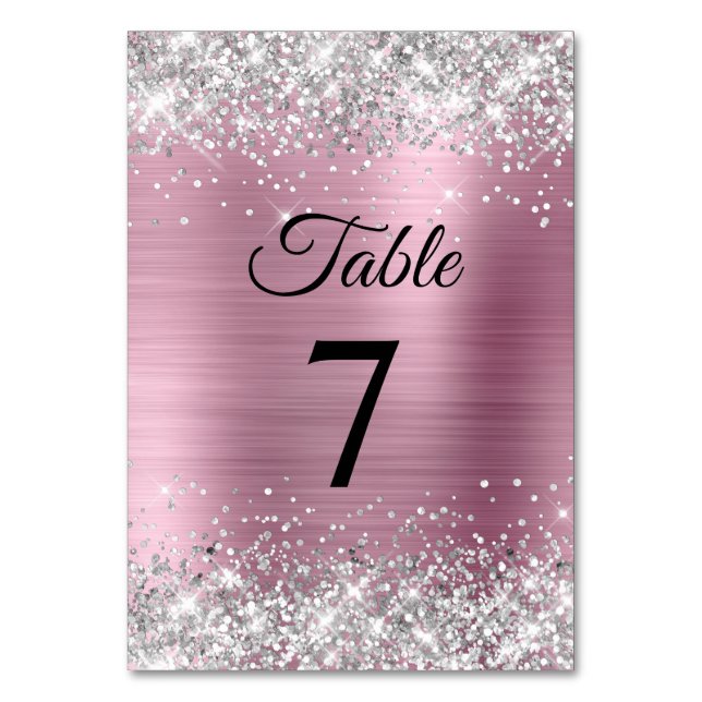 Silver Glitzer Light Pink Foil Tischnummer (Vorderseite)